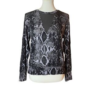 NWT LNA Orion Black, Grey Snake Print Top with Sheer Inset at Neckline - Size XS